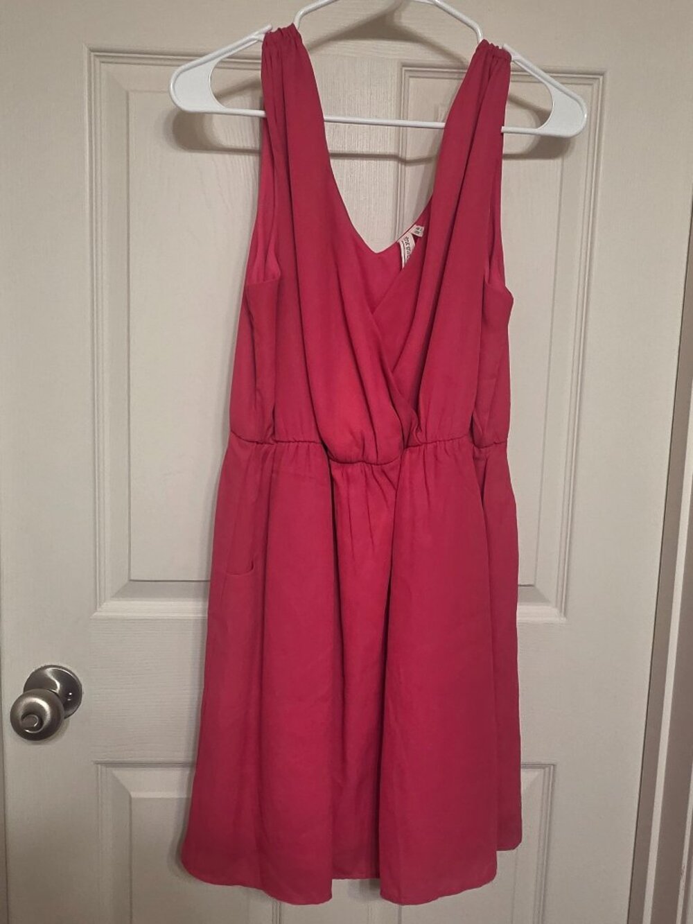 Pink Owl Women's Hot Pink Size L Sleeveless V-Neck A-Line Dress Pockets